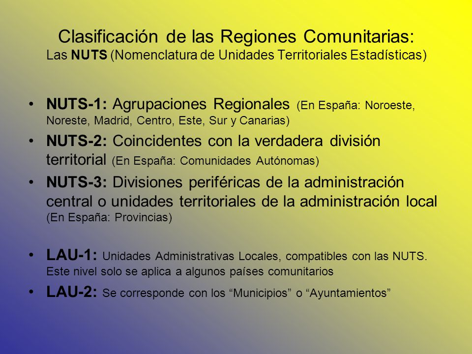 Clasificación de las Regiones Comunitarias: Las NUTS (Nomenclatura de Unidades Territoriales Estadísticas)