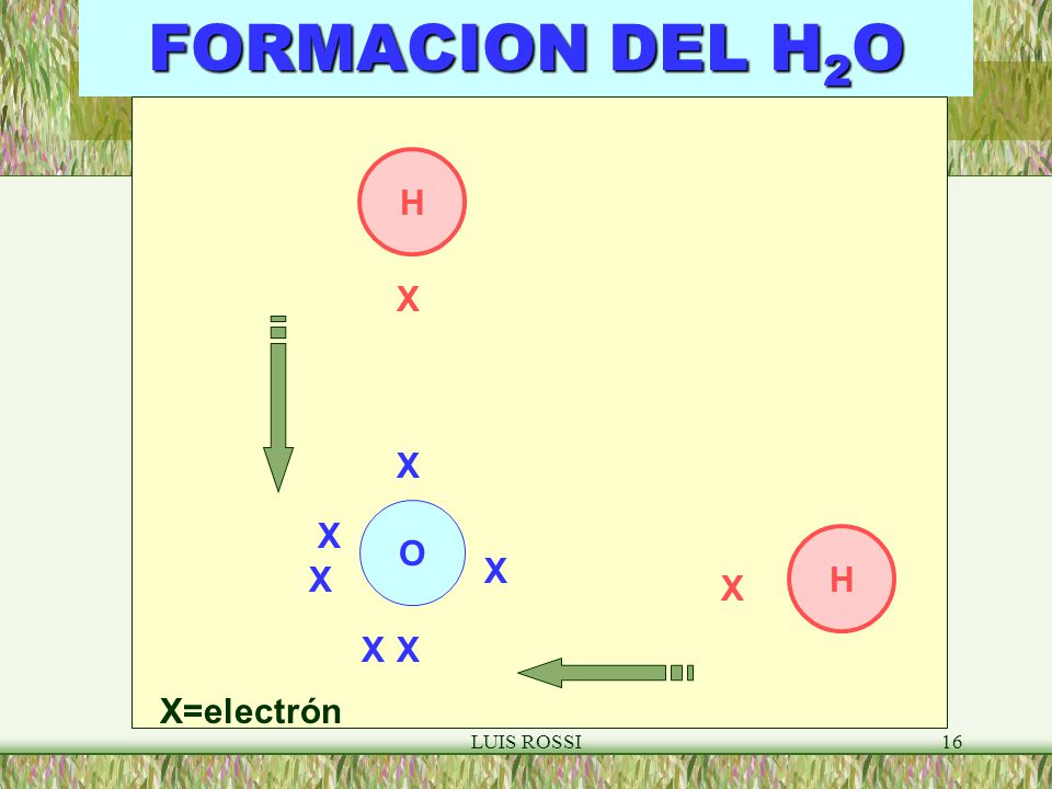 FORMACION DEL H2O H X X O X H X X X X X X=electrón LUIS ROSSI