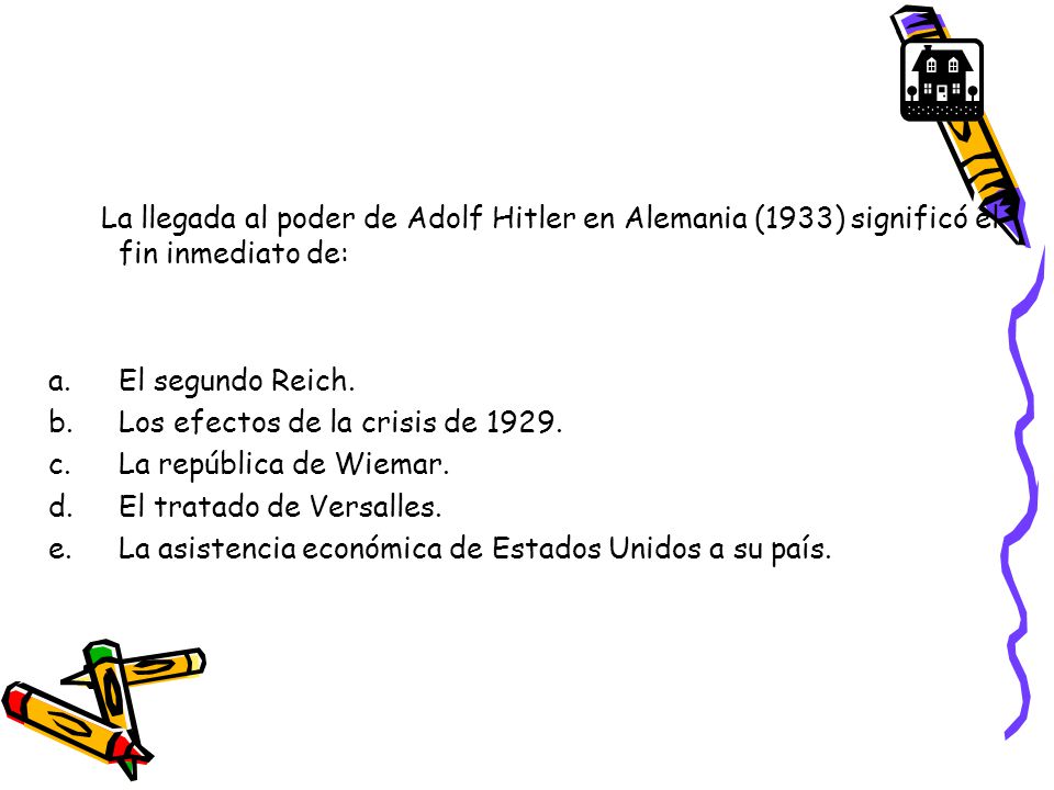 La llegada al poder de Adolf Hitler en Alemania (1933) significó el fin inmediato de: