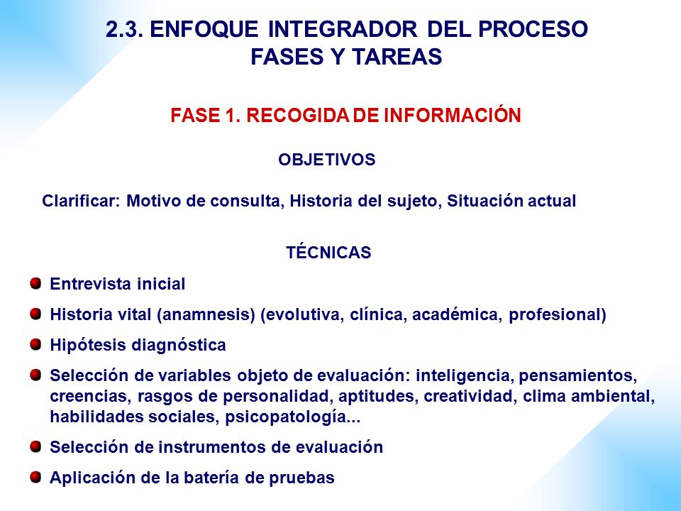 FASE 1. RECOGIDA DE INFORMACIÓN 2.3. ENFOQUE INTEGRADOR DEL PROCESO