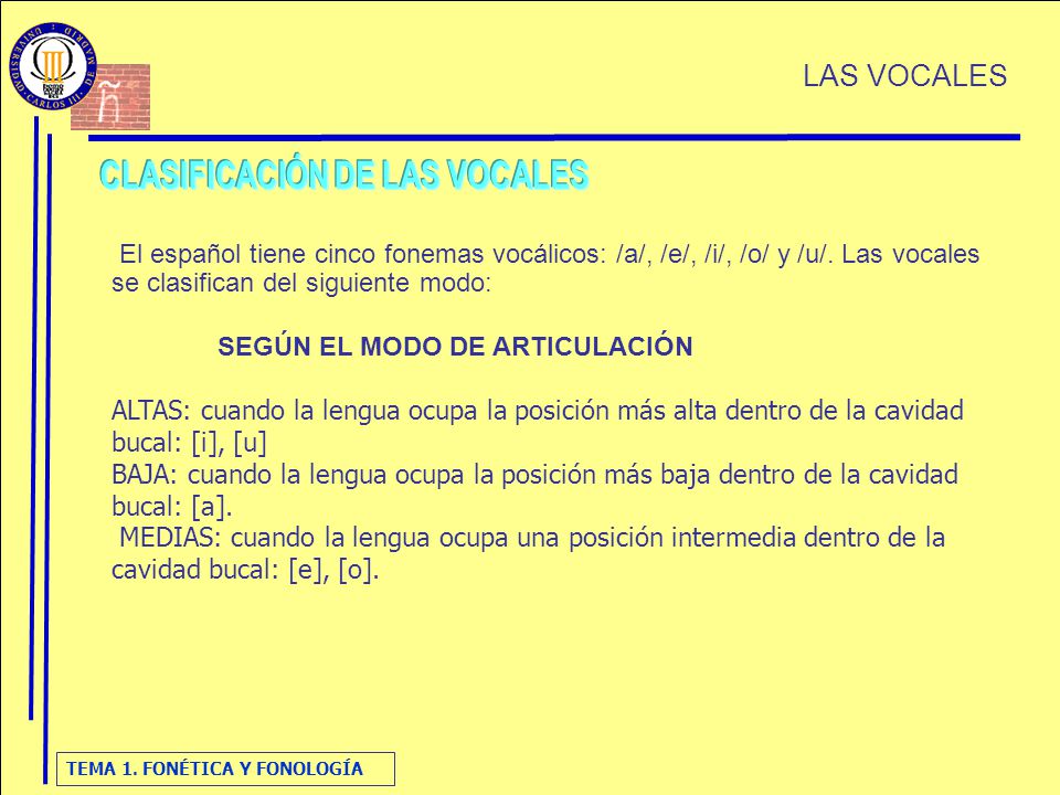 CLASIFICACIÓN DE LAS VOCALES