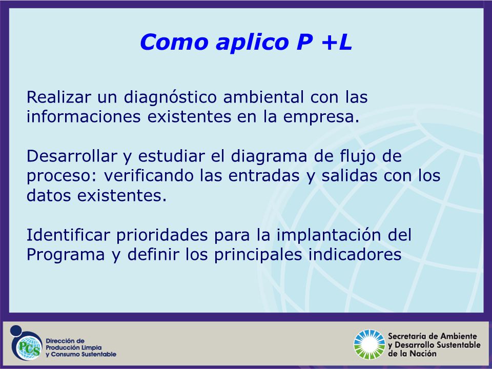 Como aplico P +L Realizar un diagnóstico ambiental con las