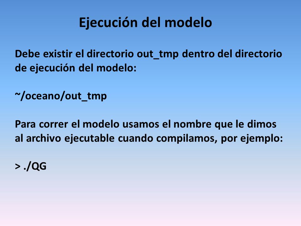 Ejecución del modelo Debe existir el directorio out_tmp dentro del directorio. de ejecución del modelo: