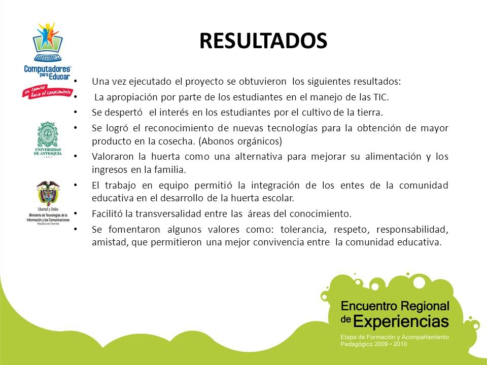 RESULTADOS Una vez ejecutado el proyecto se obtuvieron los siguientes resultados:
