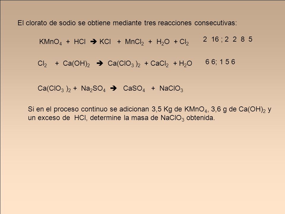 El clorato de sodio se obtiene mediante tres reacciones consecutivas: