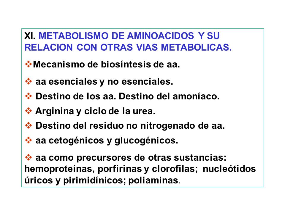 XI. METABOLISMO DE AMINOACIDOS Y SU RELACION CON OTRAS VIAS METABOLICAS.