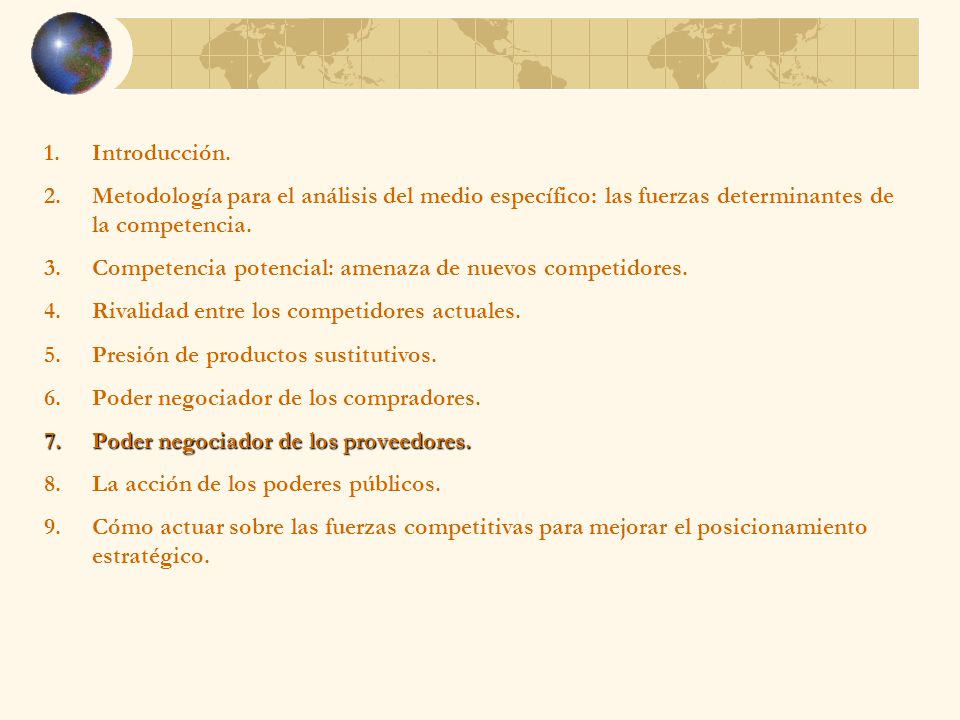 Introducción. Metodología para el análisis del medio específico: las fuerzas determinantes de la competencia.