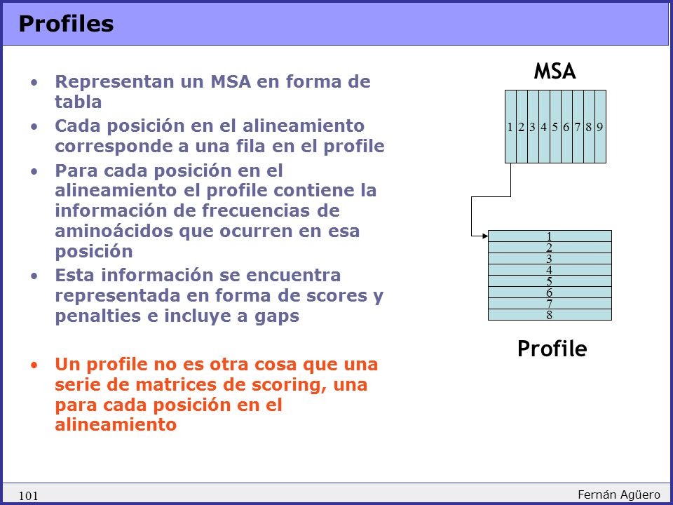 Profiles MSA Profile Representan un MSA en forma de tabla