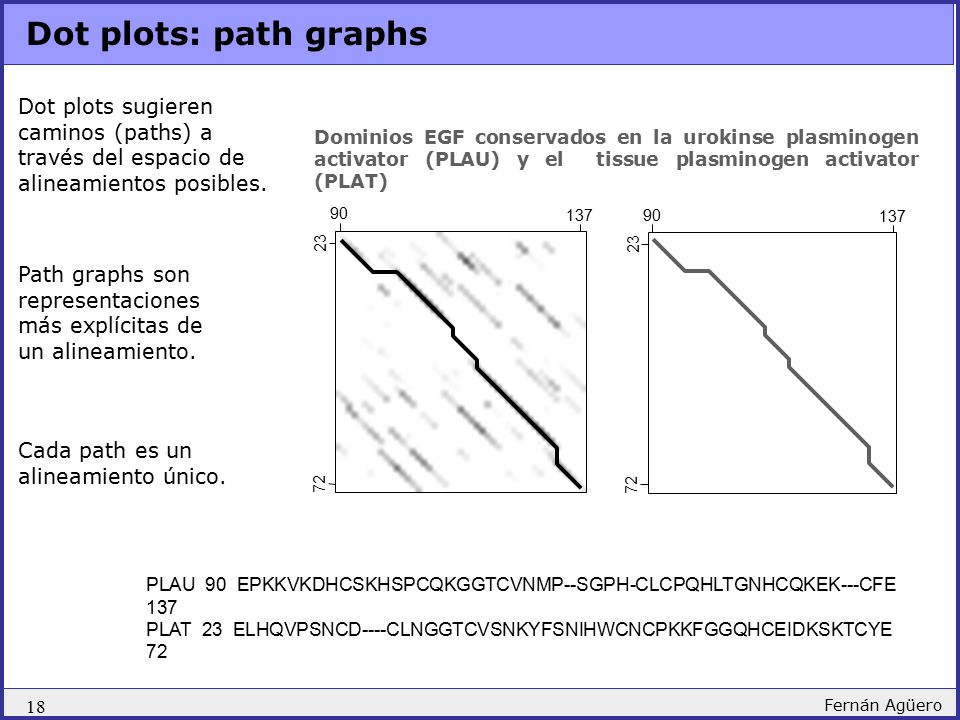 Dot plots: path graphs Dot plots sugieren caminos (paths) a través del espacio de alineamientos posibles.