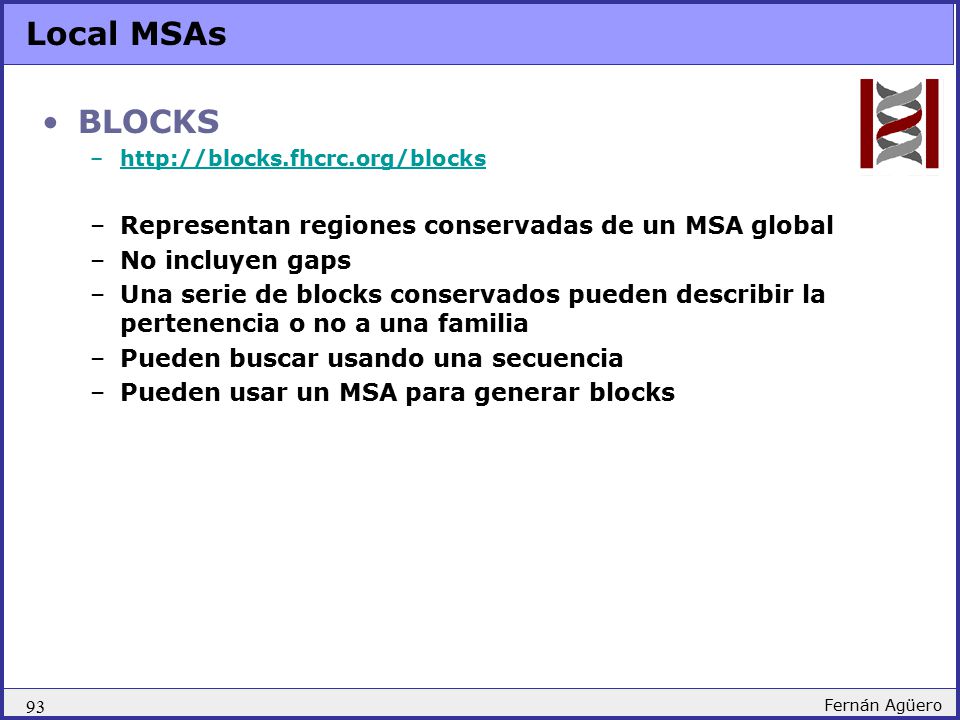 Local MSAs BLOCKS Representan regiones conservadas de un MSA global