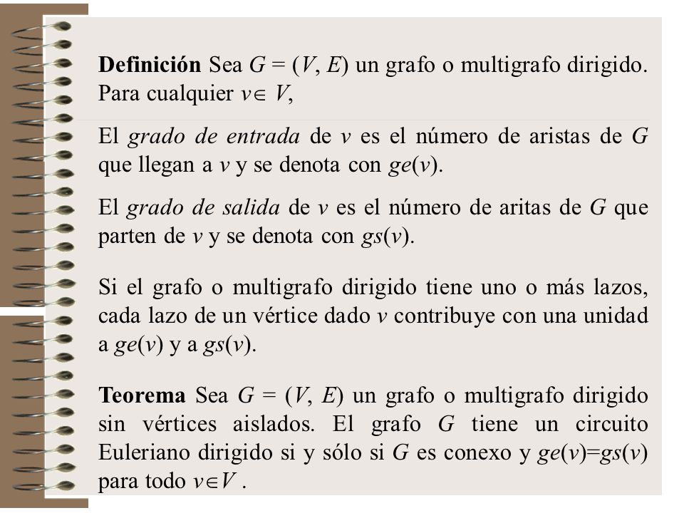 Definición Sea G = (V, E) un grafo o multigrafo dirigido