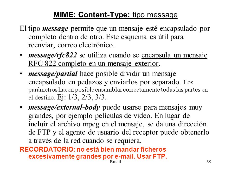 MIME: Content-Type: tipo message