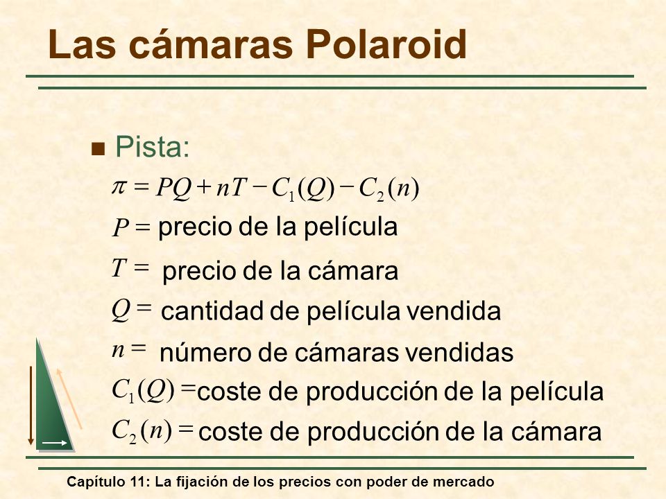 Las cámaras Polaroid Pista: p = PQ + nT - C ( Q ) - C ( n ) P =