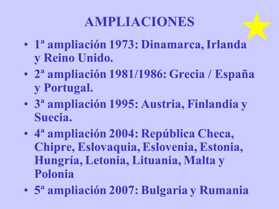AMPLIACIONES 1ª ampliación 1973: Dinamarca, Irlanda y Reino Unido.