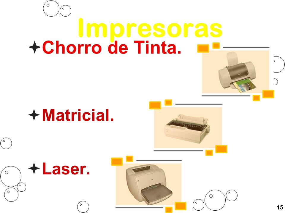 Impresoras Chorro de Tinta. Matricial. Laser. 15
