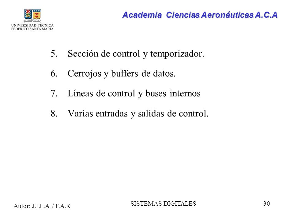 Sección de control y temporizador. Cerrojos y buffers de datos.