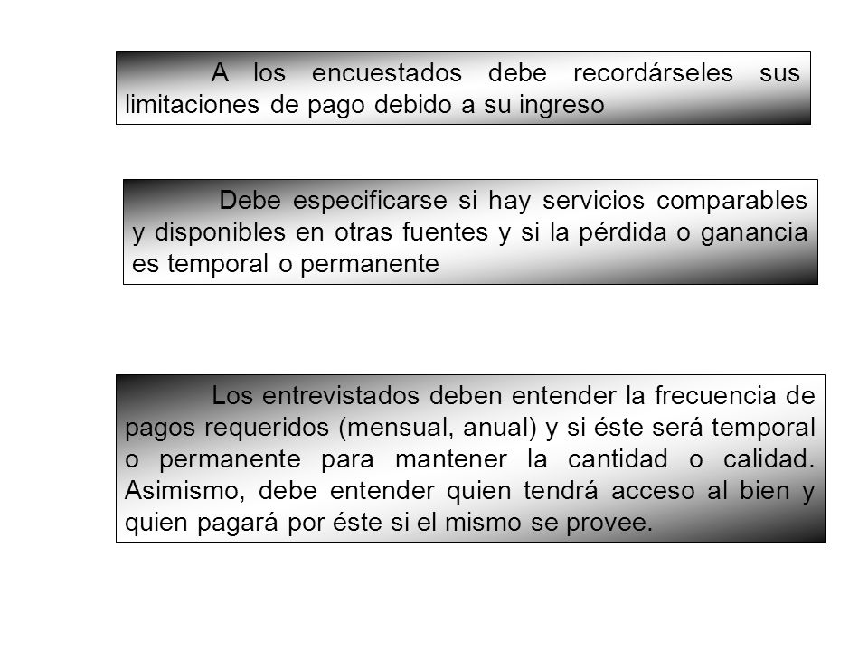A los encuestados debe recordárseles sus limitaciones de pago debido a su ingreso