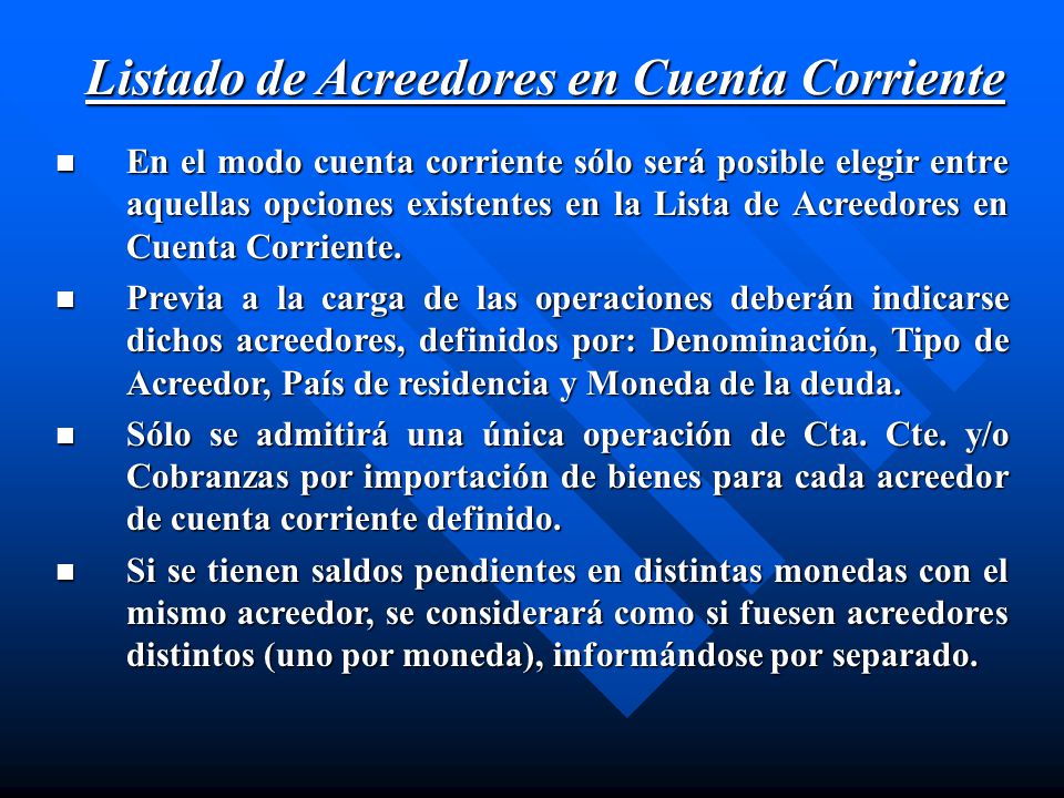 Listado de Acreedores en Cuenta Corriente