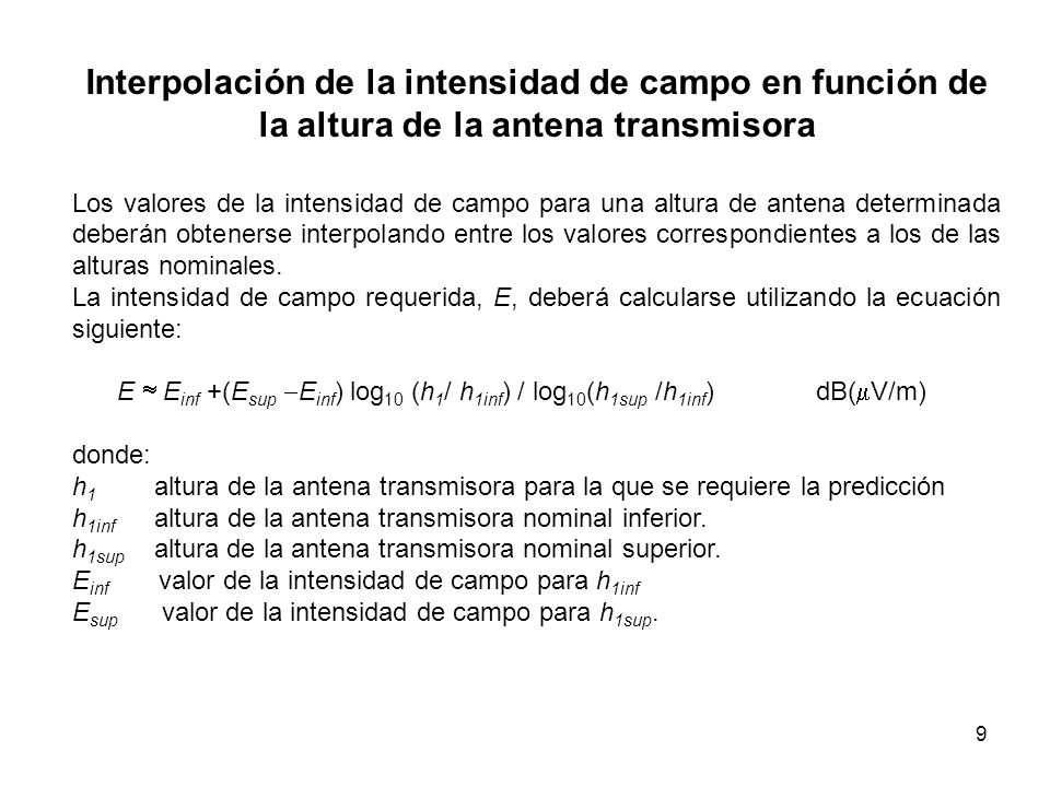 Interpolación de la intensidad de campo en función de la altura de la antena transmisora
