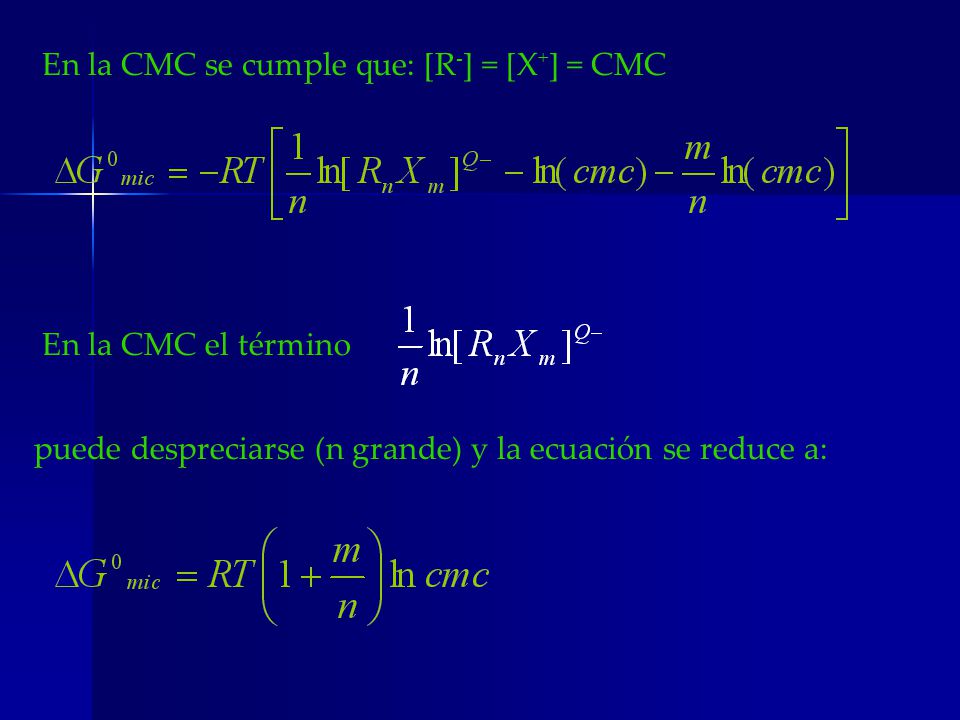 En la CMC se cumple que: [R-] = [X+] = CMC
