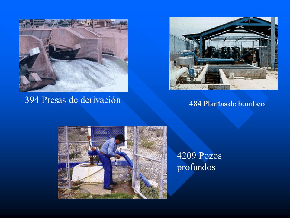 394 Presas de derivación 484 Plantas de bombeo 4209 Pozos profundos
