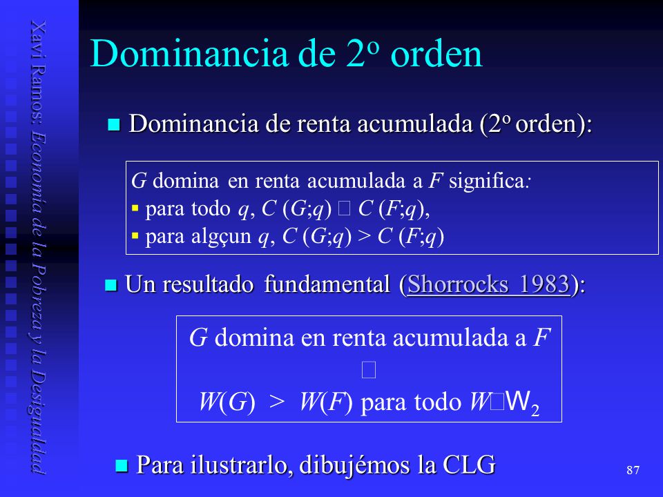 Dominancia de 2o orden Dominancia de renta acumulada (2o orden):