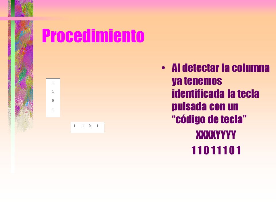 Procedimiento Al detectar la columna ya tenemos identificada la tecla pulsada con un código de tecla