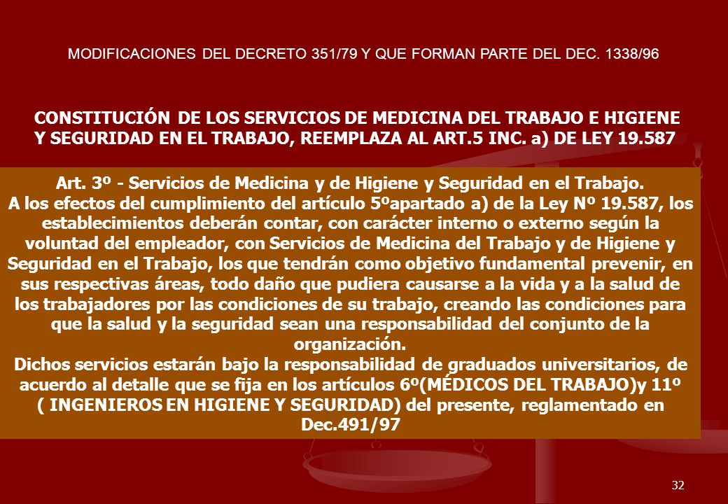MODIFICACIONES DEL DECRETO 351/79 Y QUE FORMAN PARTE DEL DEC. 1338/96