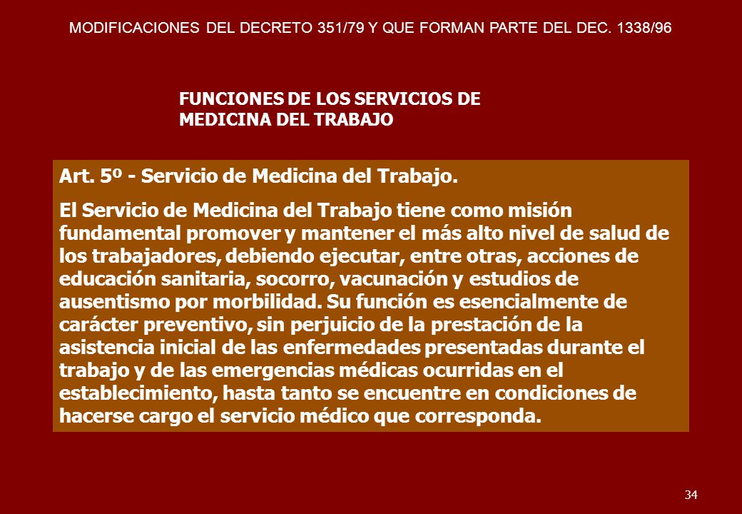 MODIFICACIONES DEL DECRETO 351/79 Y QUE FORMAN PARTE DEL DEC. 1338/96