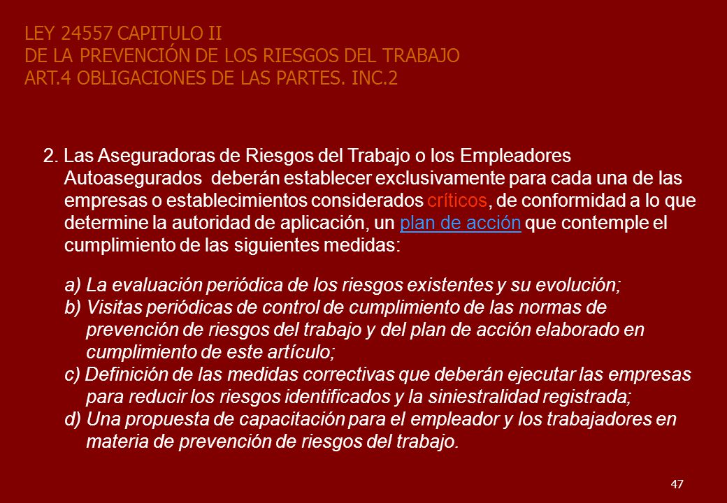 LEY CAPITULO II DE LA PREVENCIÓN DE LOS RIESGOS DEL TRABAJO