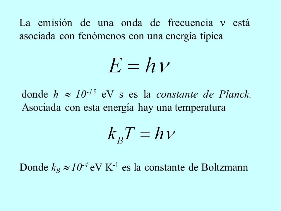 La emisión de una onda de frecuencia ν está asociada con fenómenos con una energía típica
