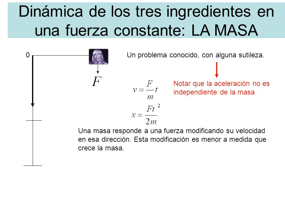 Dinámica de los tres ingredientes en una fuerza constante: LA MASA