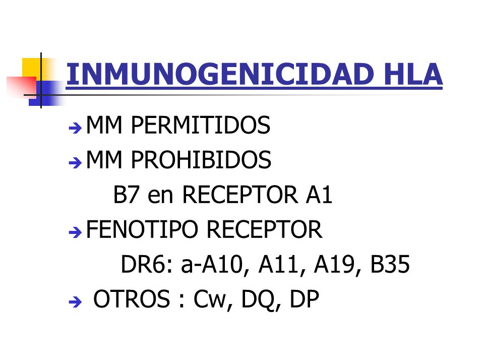 INMUNOGENICIDAD HLA MM PERMITIDOS MM PROHIBIDOS B7 en RECEPTOR A1