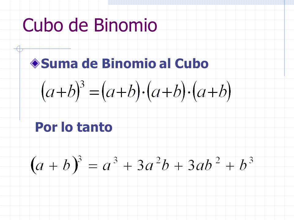Cubo de Binomio Suma de Binomio al Cubo Por lo tanto
