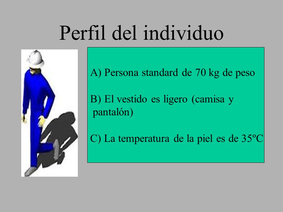 Perfil del individuo Persona standard de 70 kg de peso