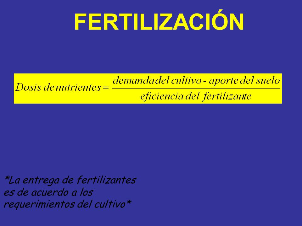 FERTILIZACIÓN *La entrega de fertilizantes es de acuerdo a los requerimientos del cultivo*