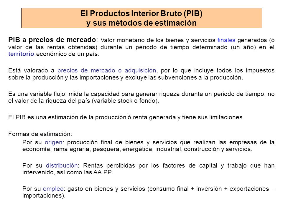 El Productos Interior Bruto (PIB) y sus métodos de estimación