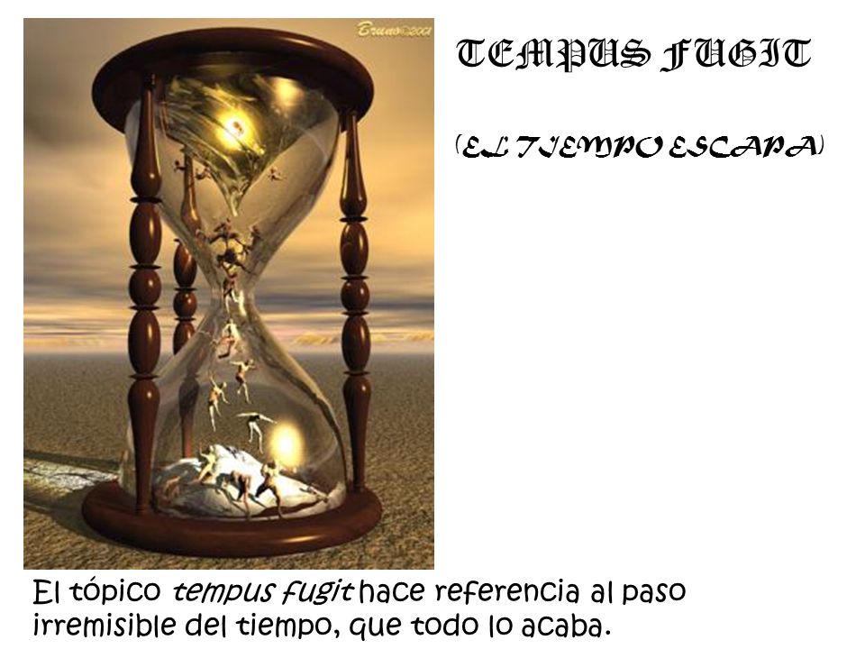 TEMPUS FUGIT (EL TIEMPO ESCAPA) El tópico tempus fugit hace referencia al paso irremisible del tiempo, que todo lo acaba.
