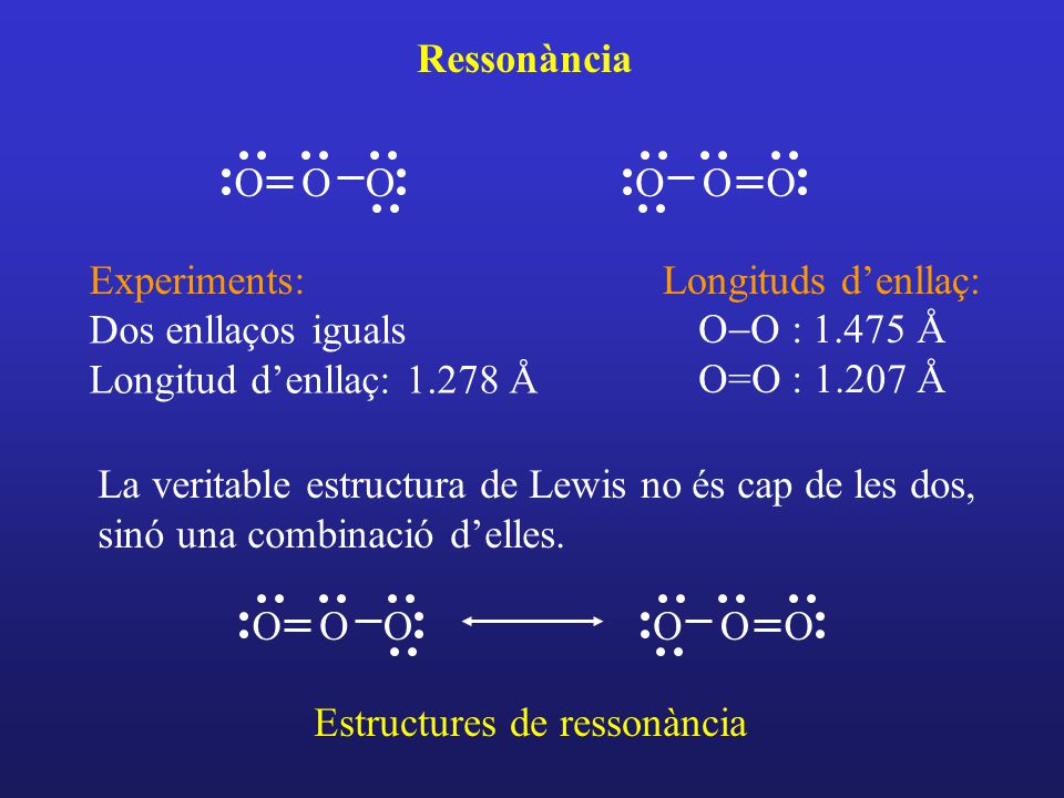 Ressonància O. Dos enllaços iguals. Longitud d’enllaç: Å. Experiments: Longituds d’enllaç: