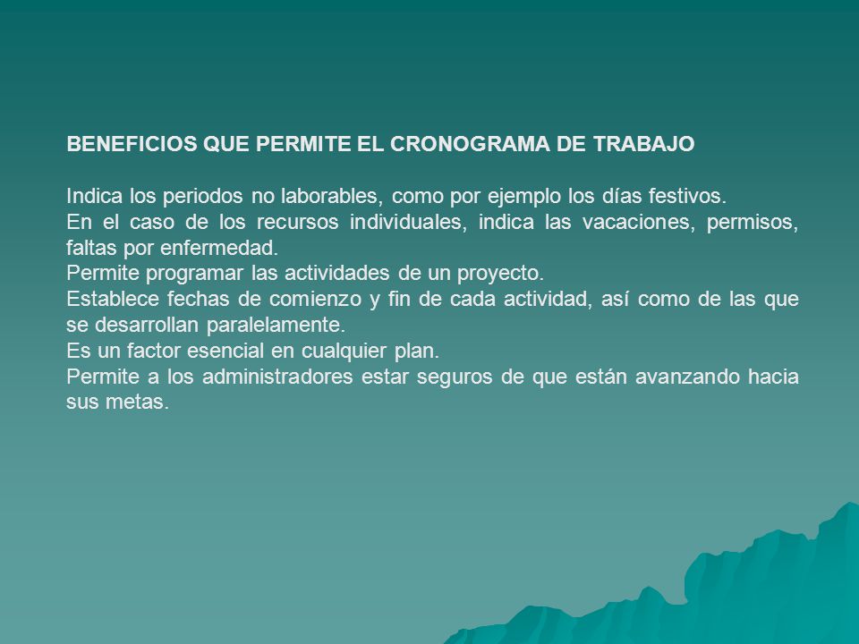 BENEFICIOS QUE PERMITE EL CRONOGRAMA DE TRABAJO