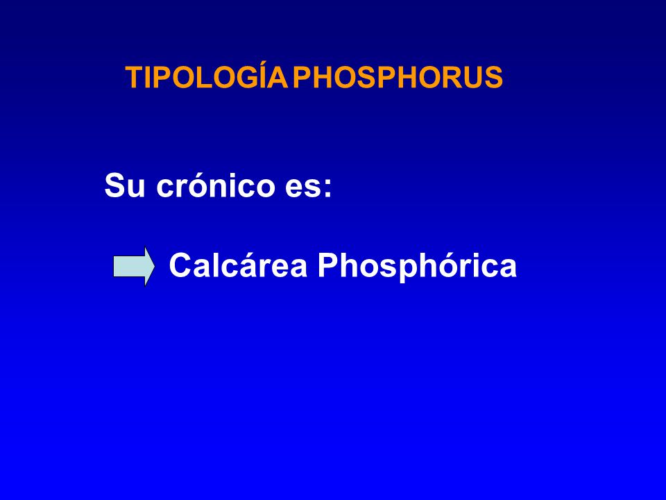 TIPOLOGÍA PHOSPHORUS Su crónico es: Calcárea Phosphórica