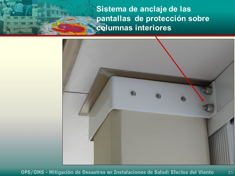 Sistema de anclaje de las pantallas de protección sobre columnas interiores