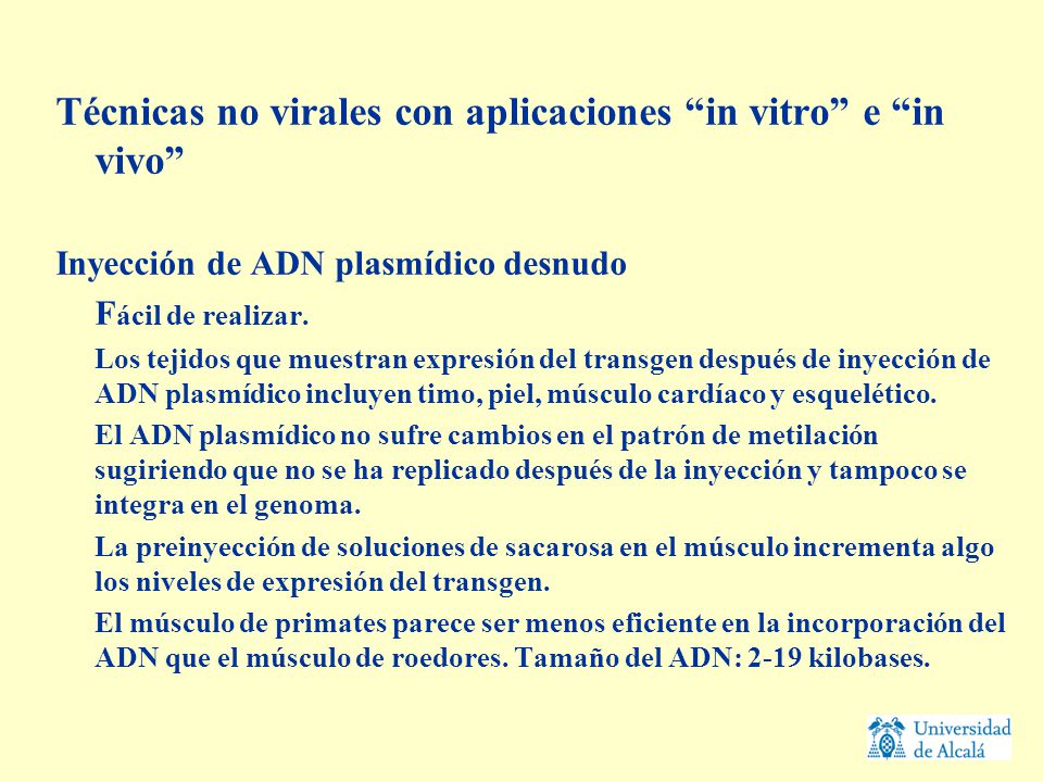 Técnicas no virales con aplicaciones in vitro e in vivo