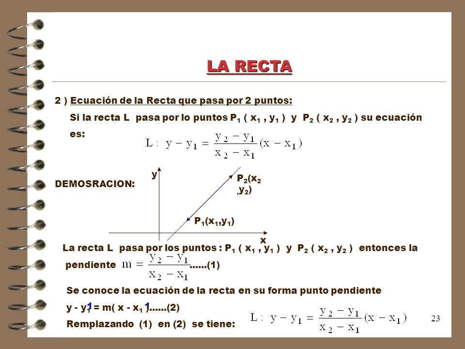 LA RECTA 2 ) Ecuación de la Recta que pasa por 2 puntos:
