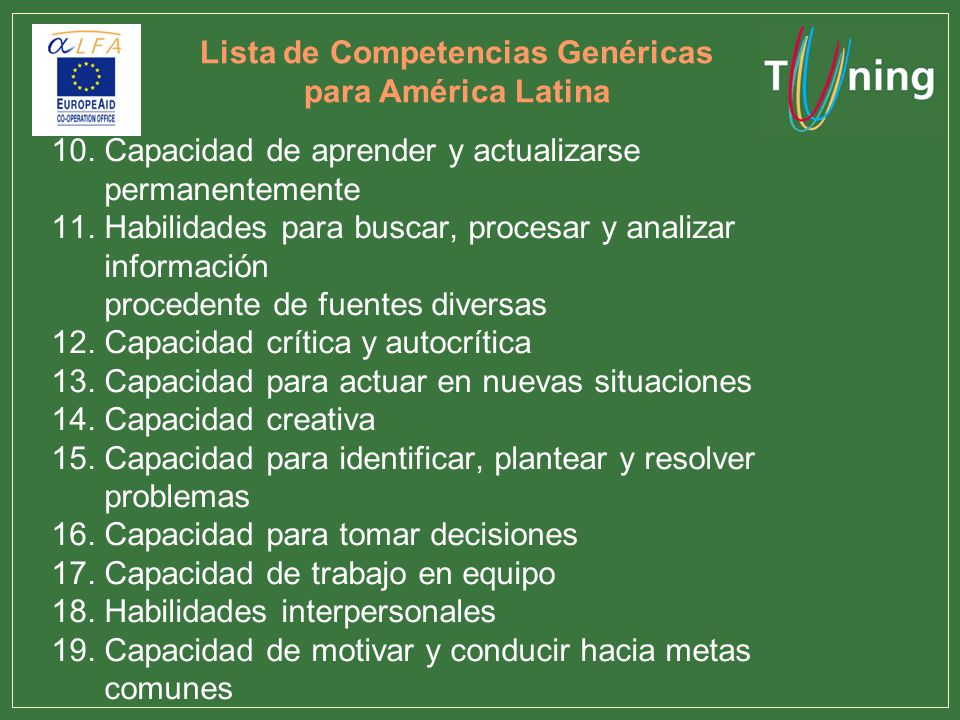 Lista de Competencias Genéricas para América Latina
