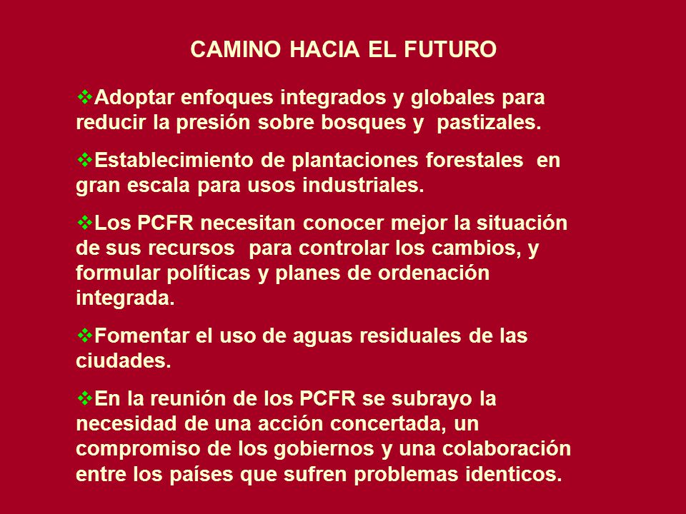 CAMINO HACIA EL FUTURO Adoptar enfoques integrados y globales para reducir la presión sobre bosques y pastizales.