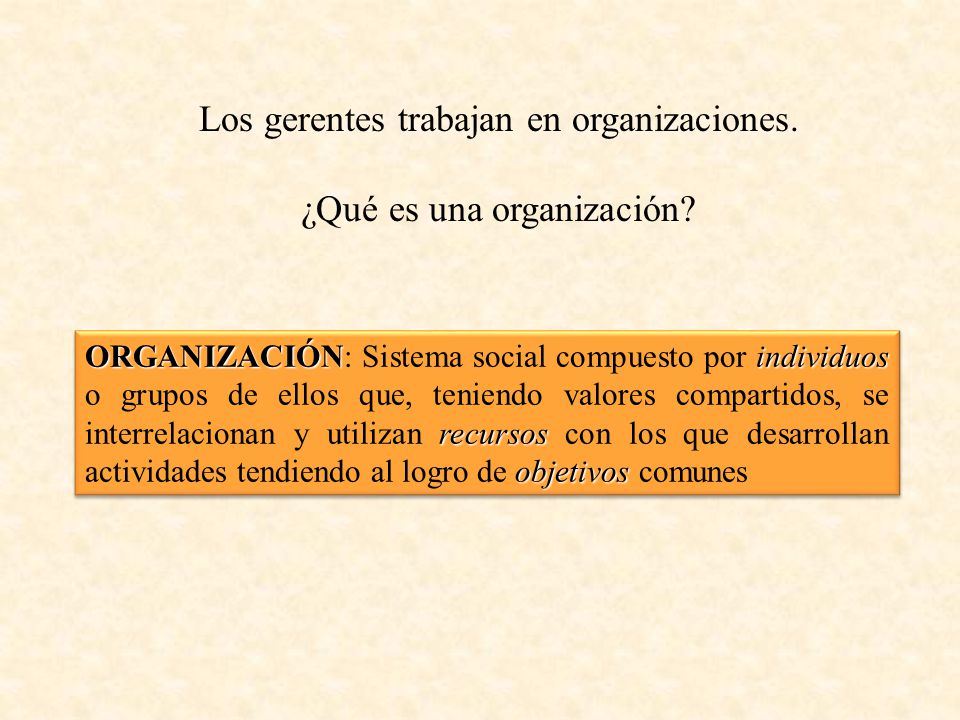 Los gerentes trabajan en organizaciones. ¿Qué es una organización