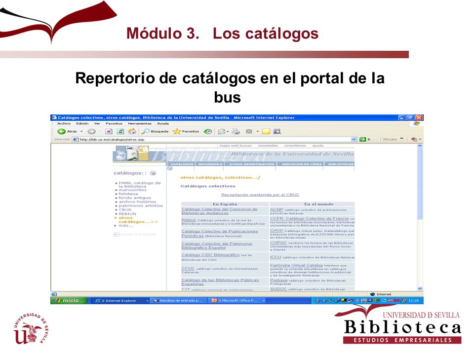 Repertorio de catálogos en el portal de la bus