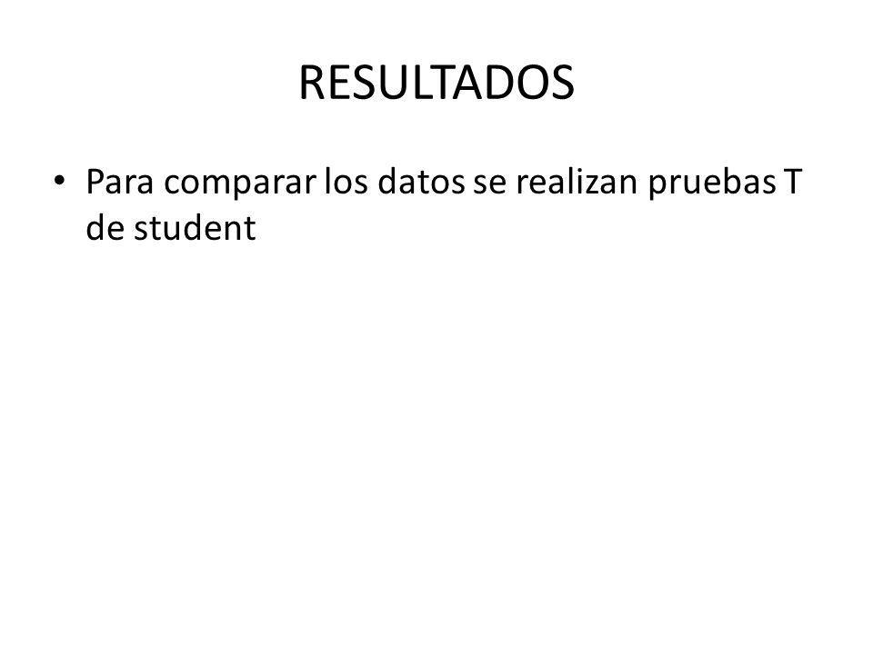 RESULTADOS Para comparar los datos se realizan pruebas T de student