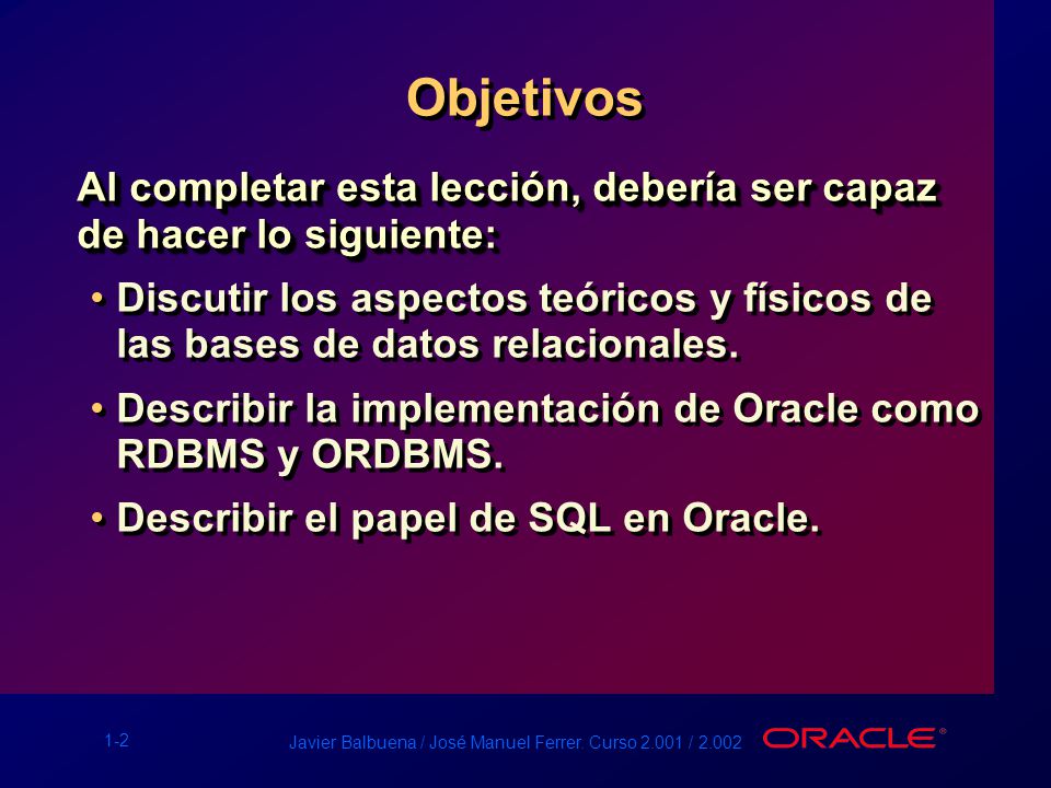 Objetivos Al completar esta lección, debería ser capaz de hacer lo siguiente: